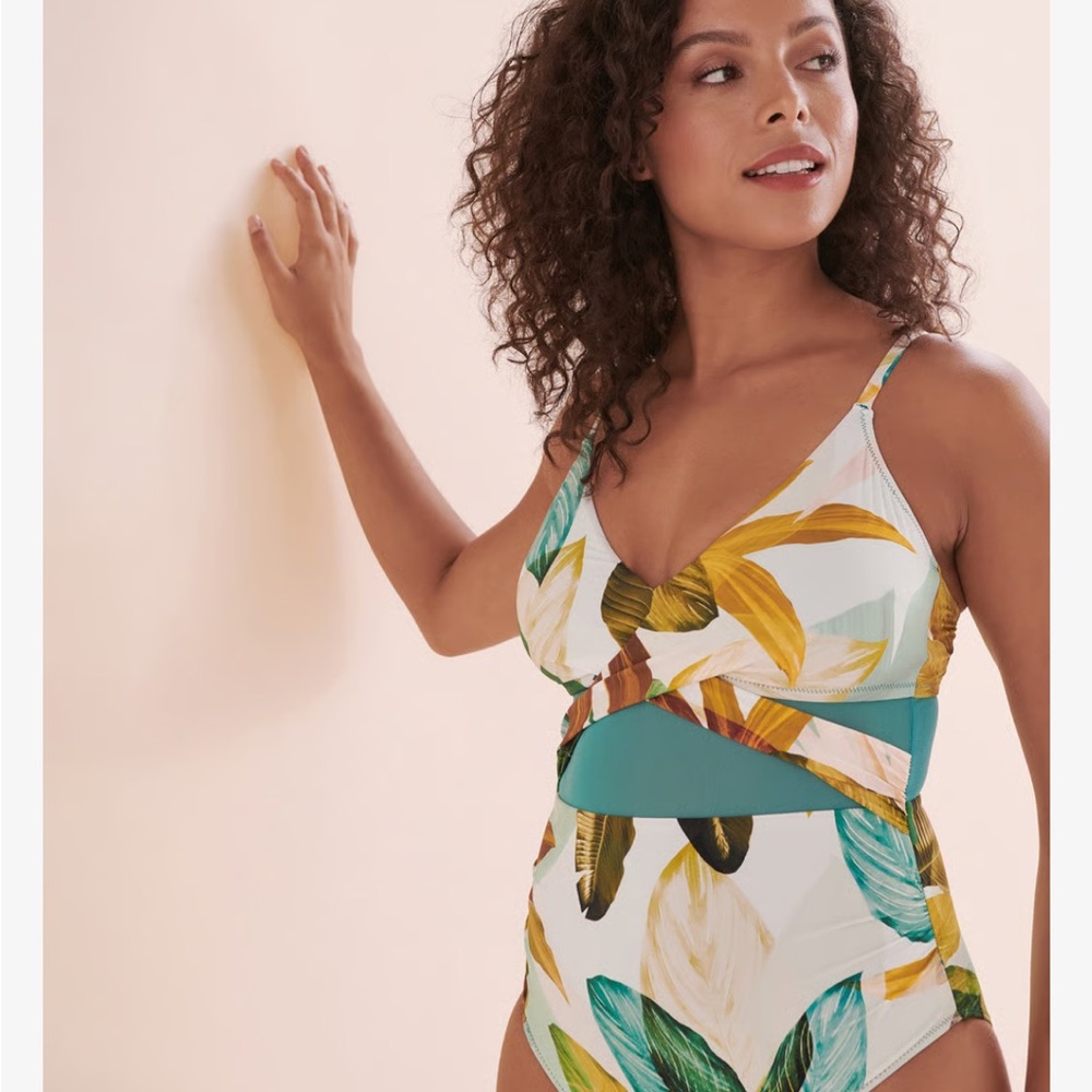 Tropical Leaf Print Swimsuit everyday Sunday with cutouts